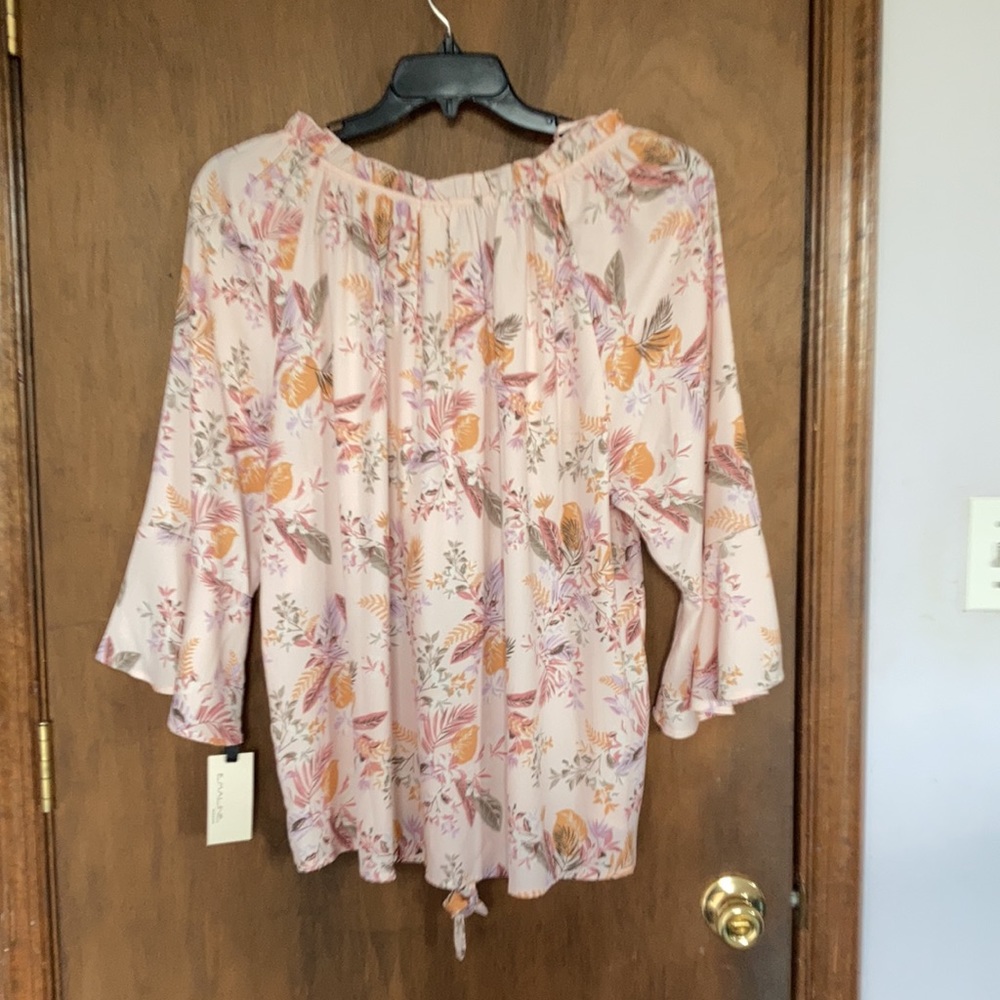 Emaline top floral print bell sleeve blouse tie detail boho Casual office 2X - Picture 16 of 17